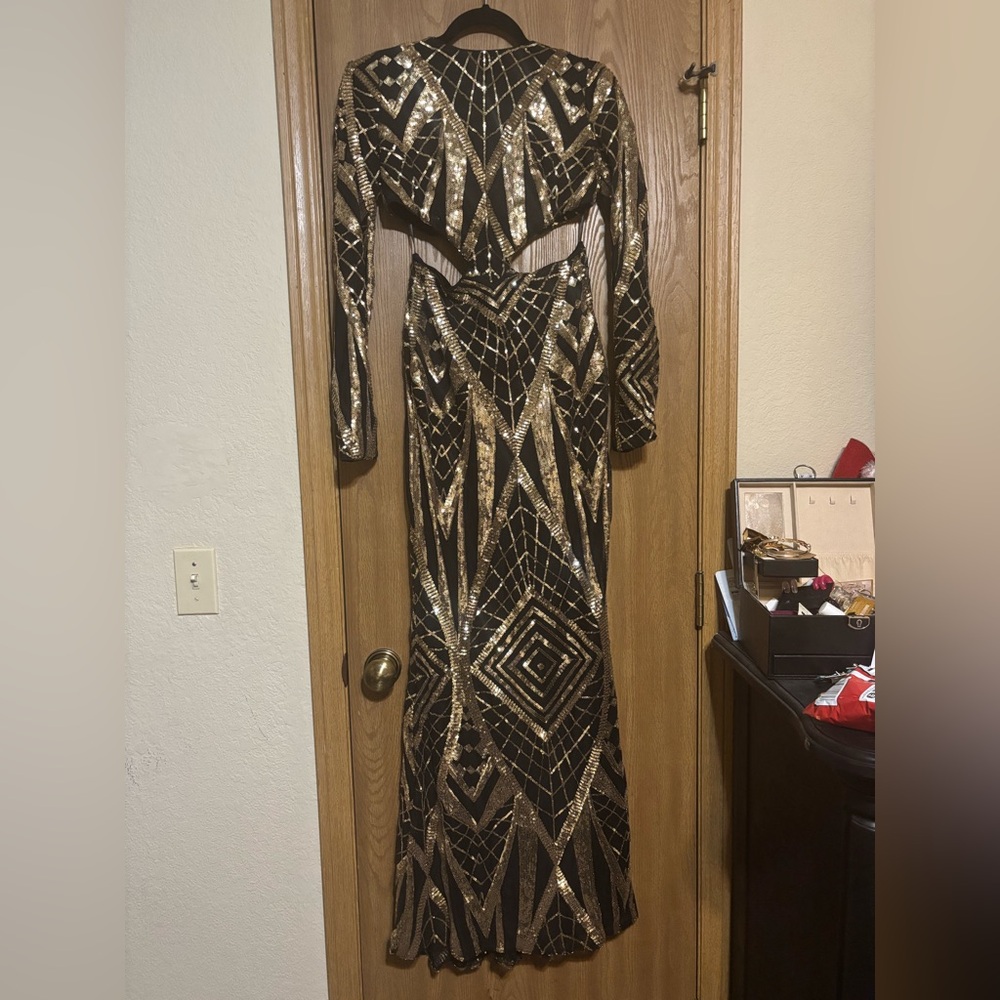 Love and Lemonade black and gold sequin maxi dress